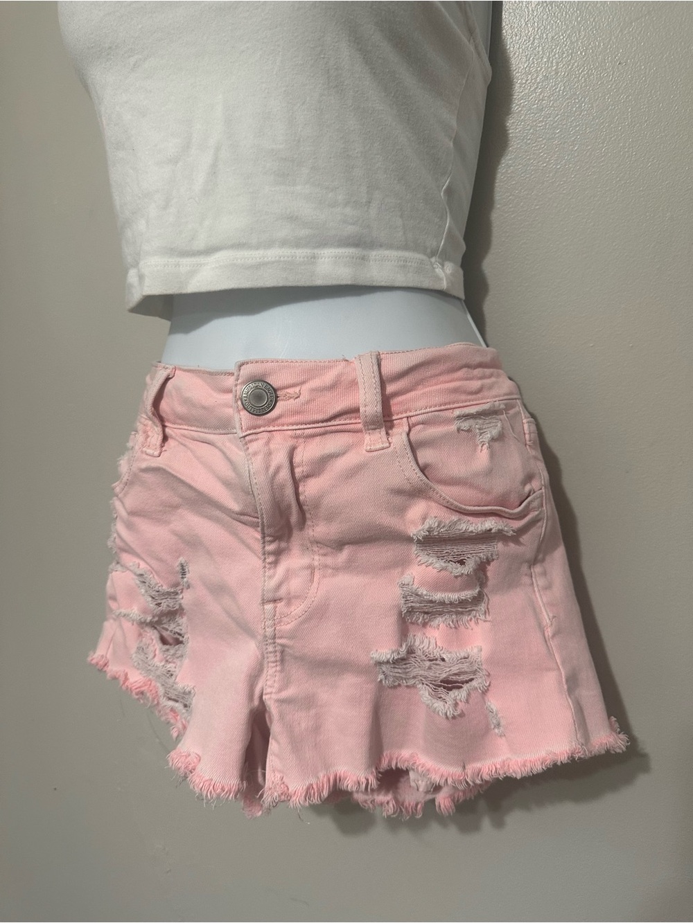 American Eagle Pink Distressed Denim Shorts Size 4 Frayed Hem Summer Casual